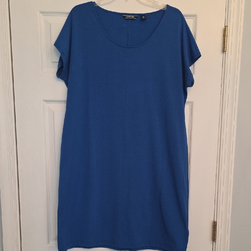 Land's End Boxy Blue Cap Sleeve Tunic Dress Size M